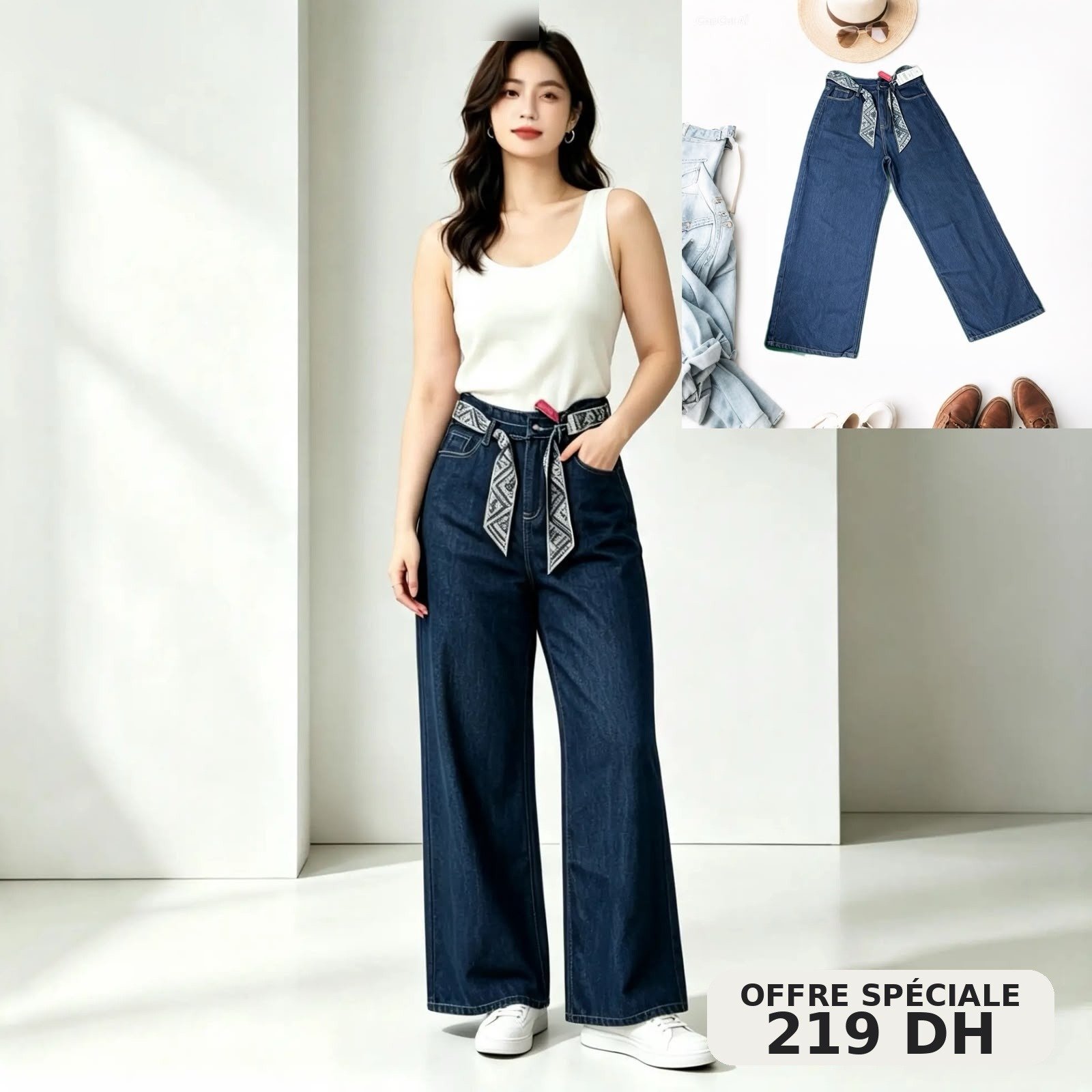 Pantalon jean wide-leg femme - Sophy Univers
